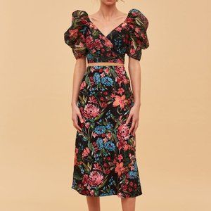 Digress Top & Midi Skirt Set, Black Floral